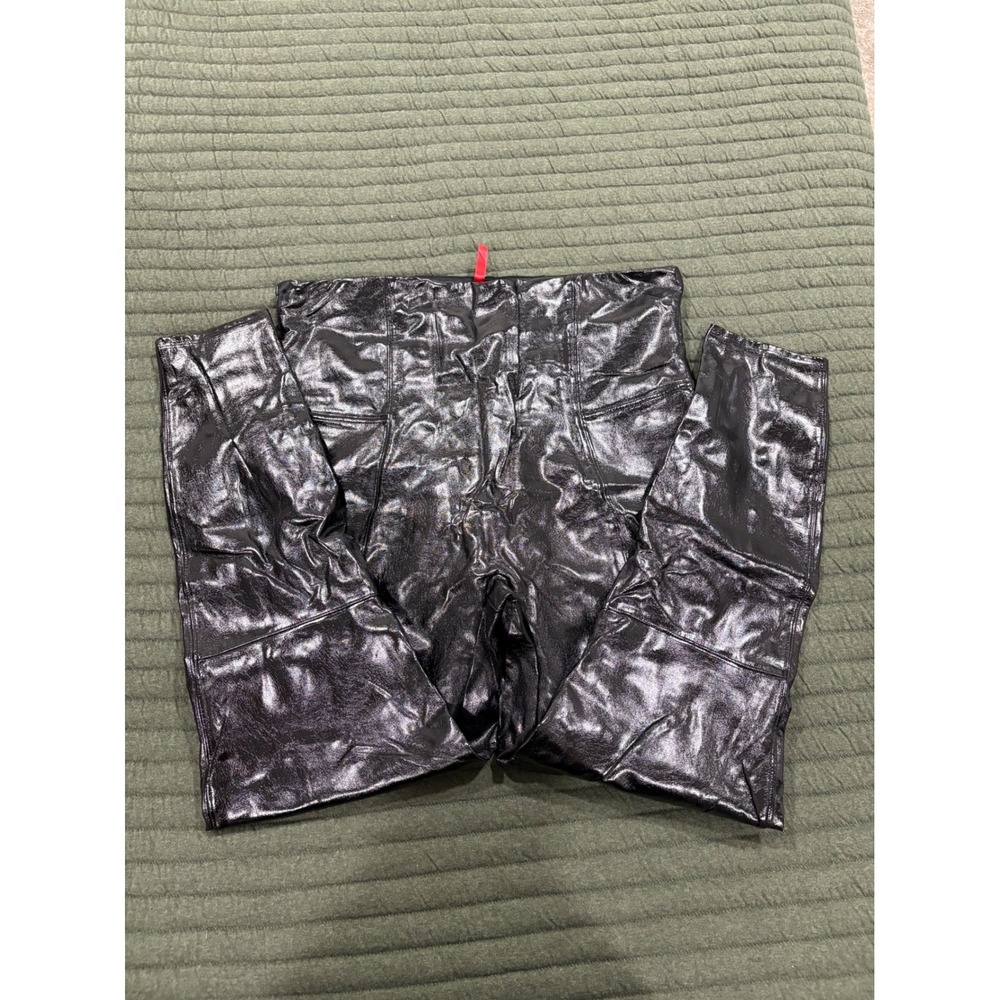 SPANX Faux Patent Leather Legging Black Size 1X Shiny Compression High Rise